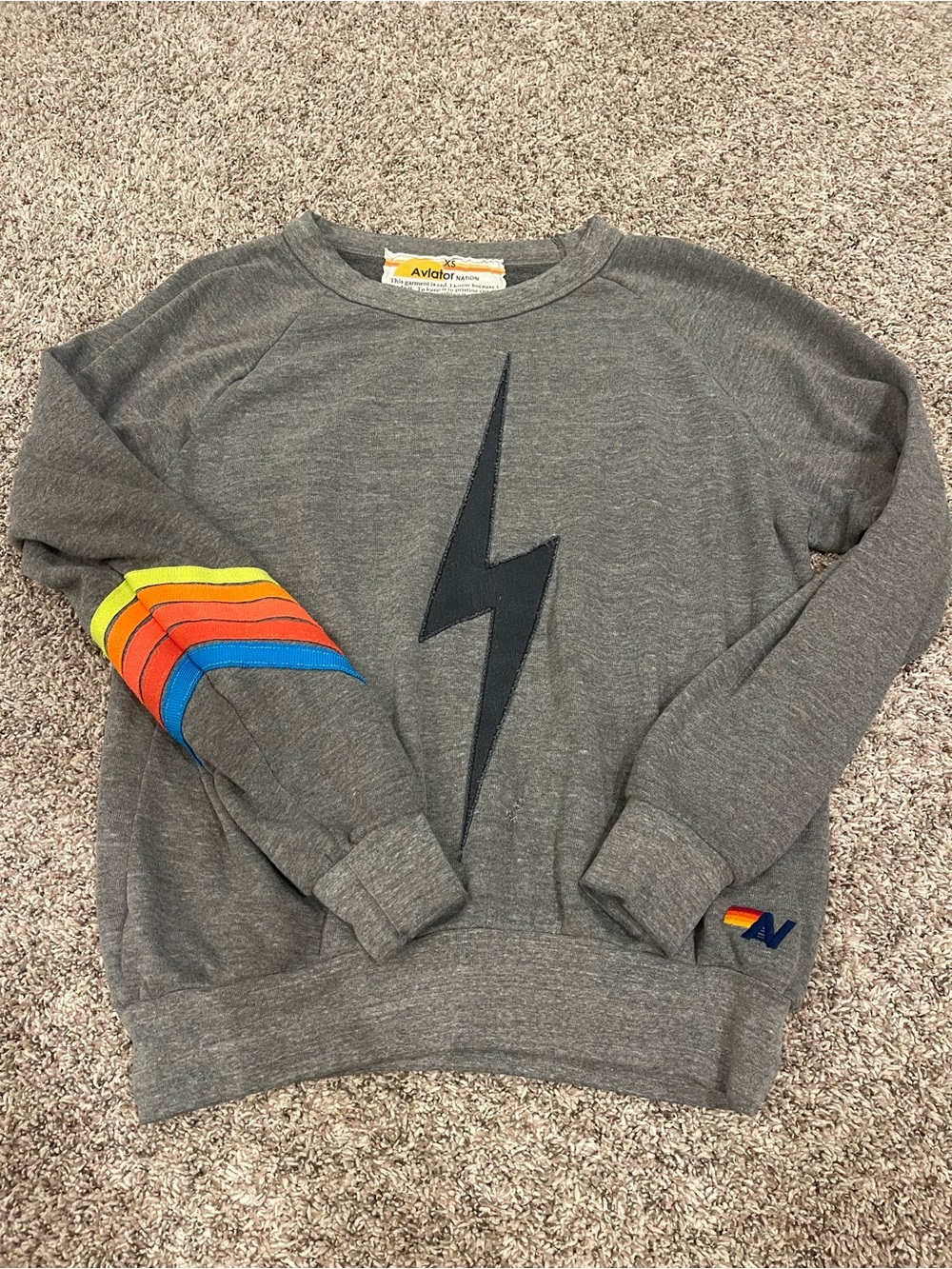 Aviator Nation Women’s Bolt Chevron Stripe Crewneck Sweatshirt Size XS